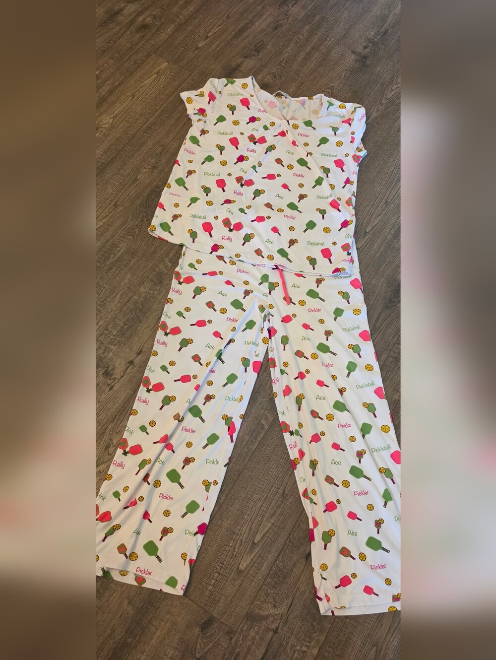Amanda Blu‎ White Pickleball Pajama Set with Pink & Green Accents